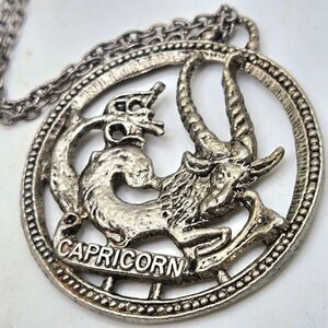"5/$25" Pewter Finish Capricorn Round Pendant Unisex Chain Necklace